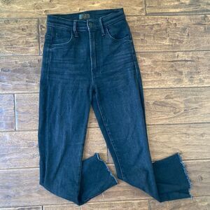 Mother Black Denim High Waisted Jeans Womens 24 Cotton Modal Blend Raw Hem